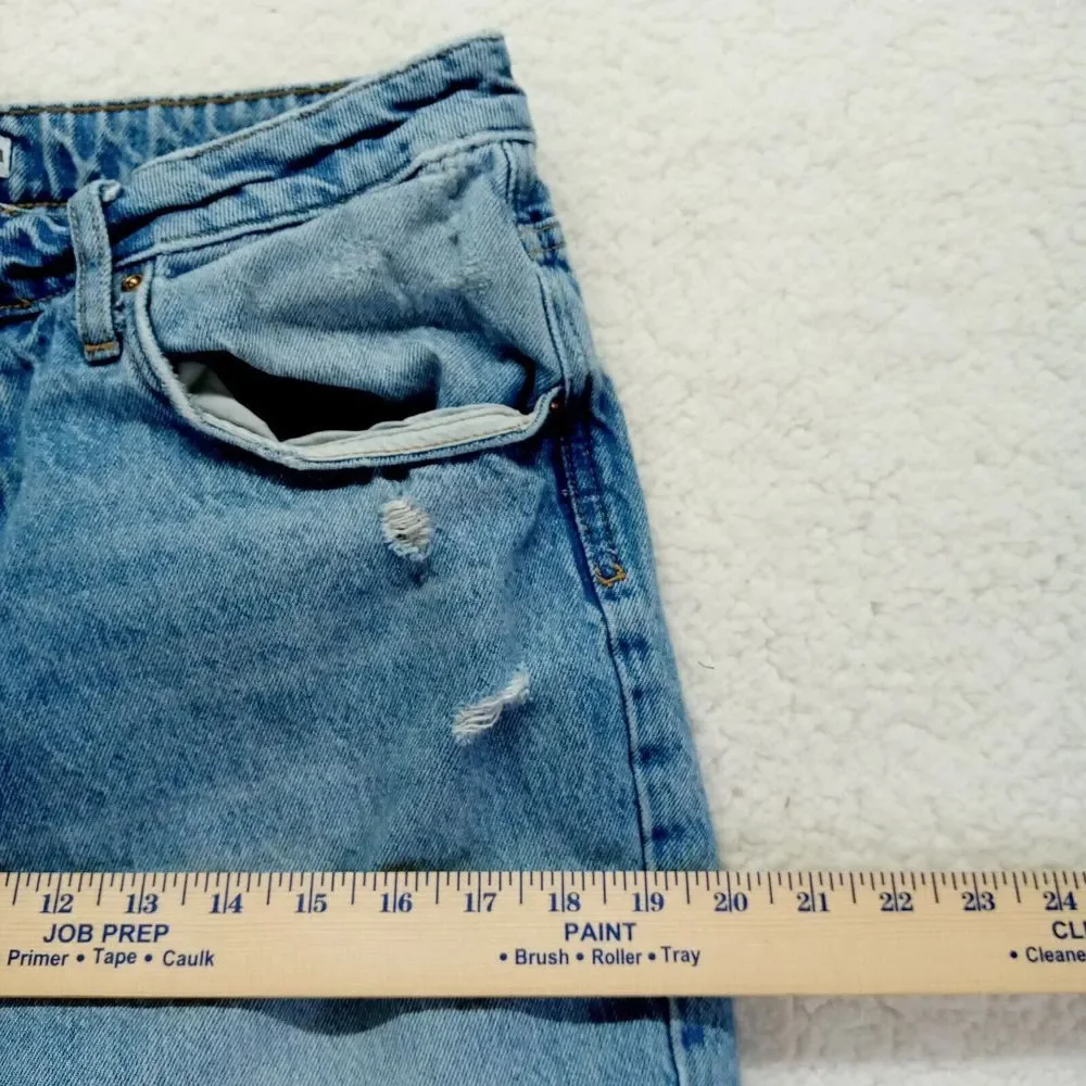 Zara Straight Baggy Jeans Womens‎ 10 (W32) Raw Hem Distressed Cotton Denim Heavy